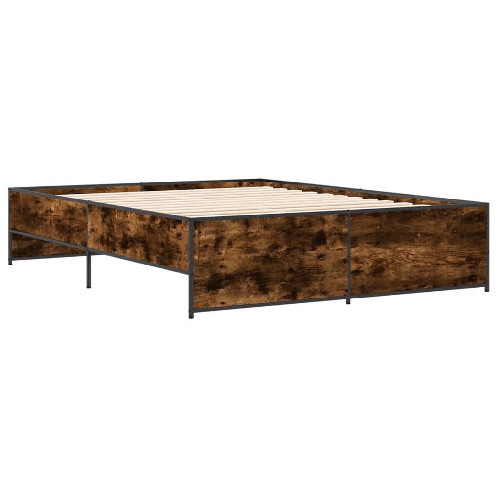 Bedframe bewerkt hout metaal gerookt eikenkleurig 150x200 cm is nu te koop bij PeponiXL, paradijselijk wonen!