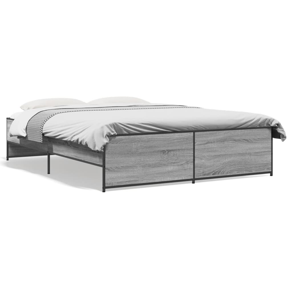 Bedframe bewerkt hout metaal grijs sonoma eiken 150x200 cm is nu te koop bij PeponiXL, paradijselijk wonen!