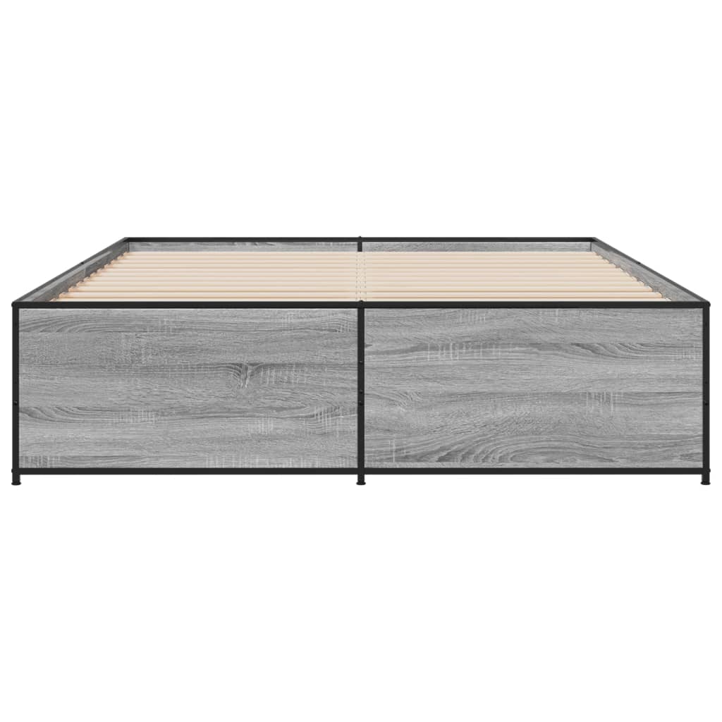 Bedframe bewerkt hout metaal grijs sonoma eiken 150x200 cm is nu te koop bij PeponiXL, paradijselijk wonen!