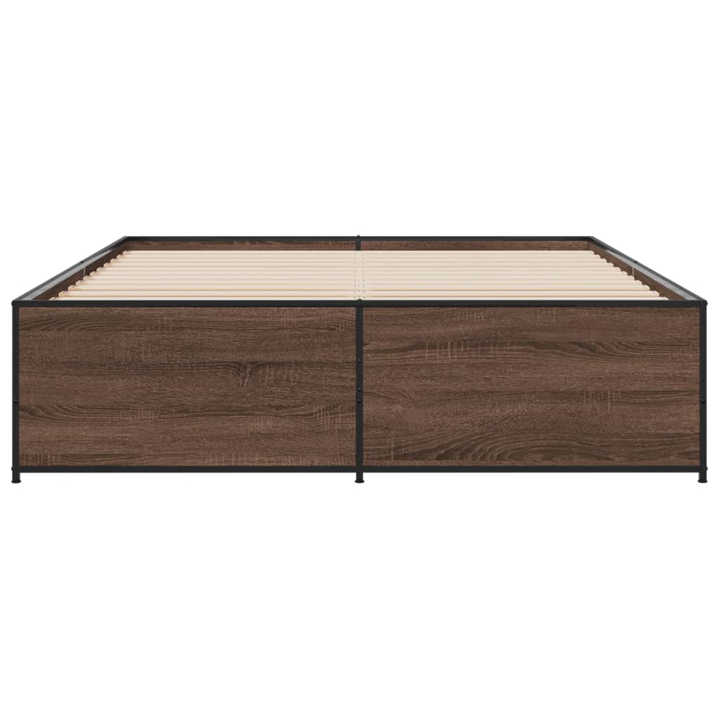 Bedframe bewerkt hout metaal bruin eikenkleur 150x200 cm is nu te koop bij PeponiXL, paradijselijk wonen!