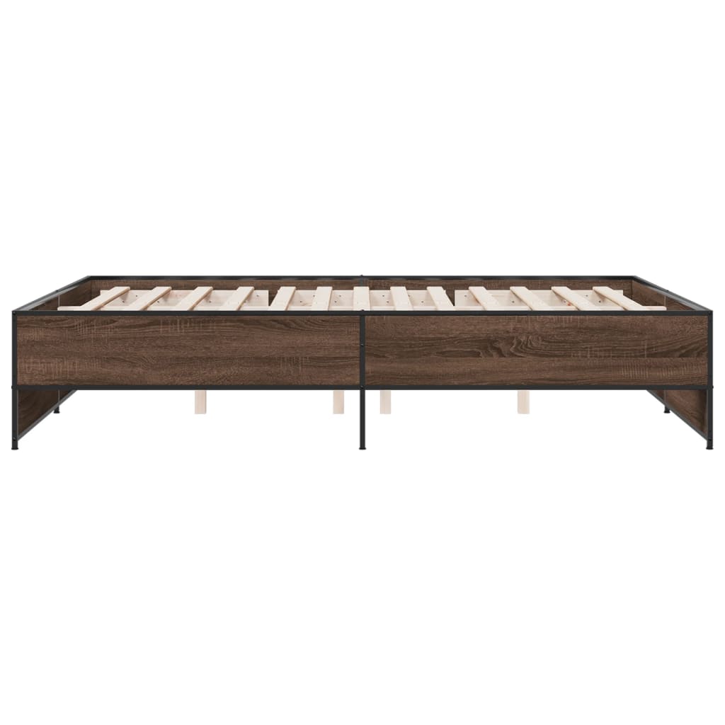 Bedframe bewerkt hout metaal bruin eikenkleur 150x200 cm is nu te koop bij PeponiXL, paradijselijk wonen!