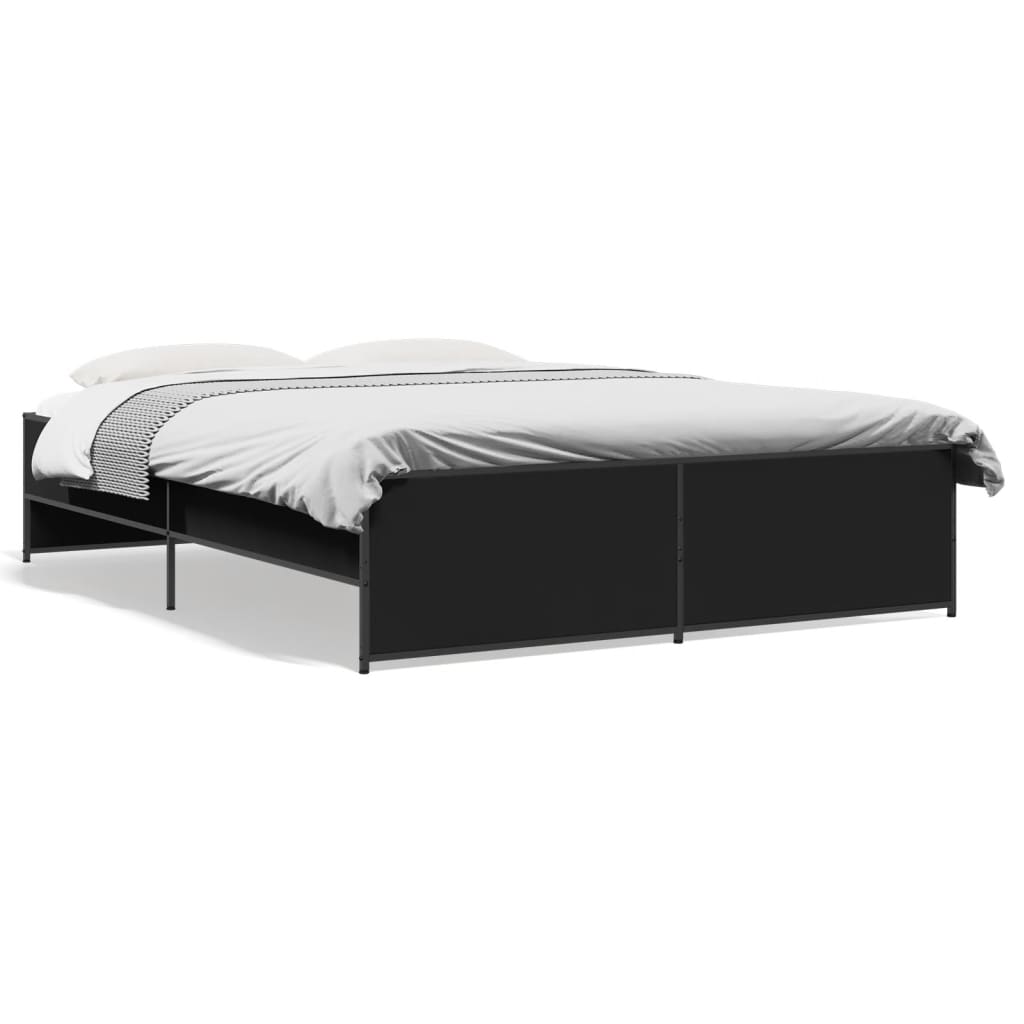 Bedframe bewerkt hout metaal zwart 140x200 cm is nu te koop bij PeponiXL, paradijselijk wonen!