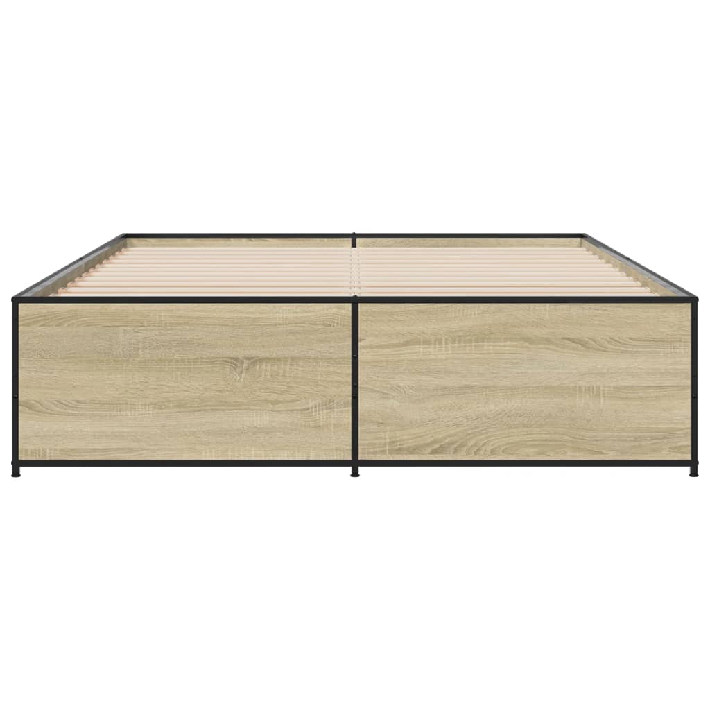 Bedframe bewerkt hout metaal sonoma eikenkleurig 140x200 cm is nu te koop bij PeponiXL, paradijselijk wonen!