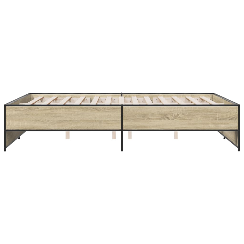 Bedframe bewerkt hout metaal sonoma eikenkleurig 140x200 cm is nu te koop bij PeponiXL, paradijselijk wonen!