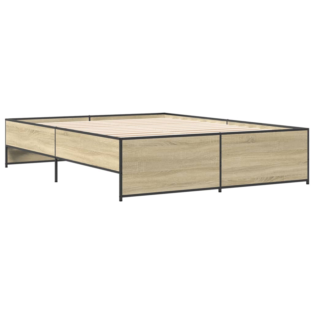 Bedframe bewerkt hout metaal sonoma eikenkleurig 140x200 cm is nu te koop bij PeponiXL, paradijselijk wonen!