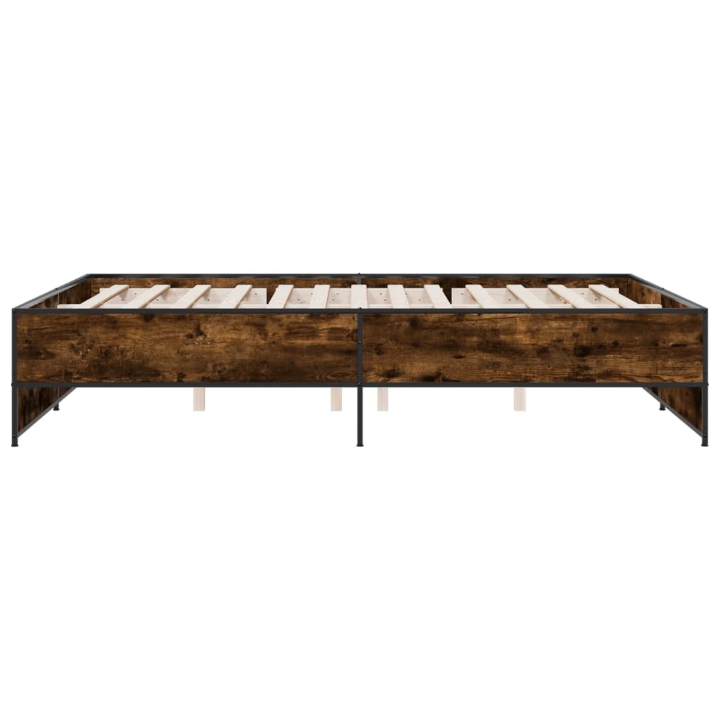 Bedframe bewerkt hout metaal gerookt eikenkleurig 140x200 cm is nu te koop bij PeponiXL, paradijselijk wonen!