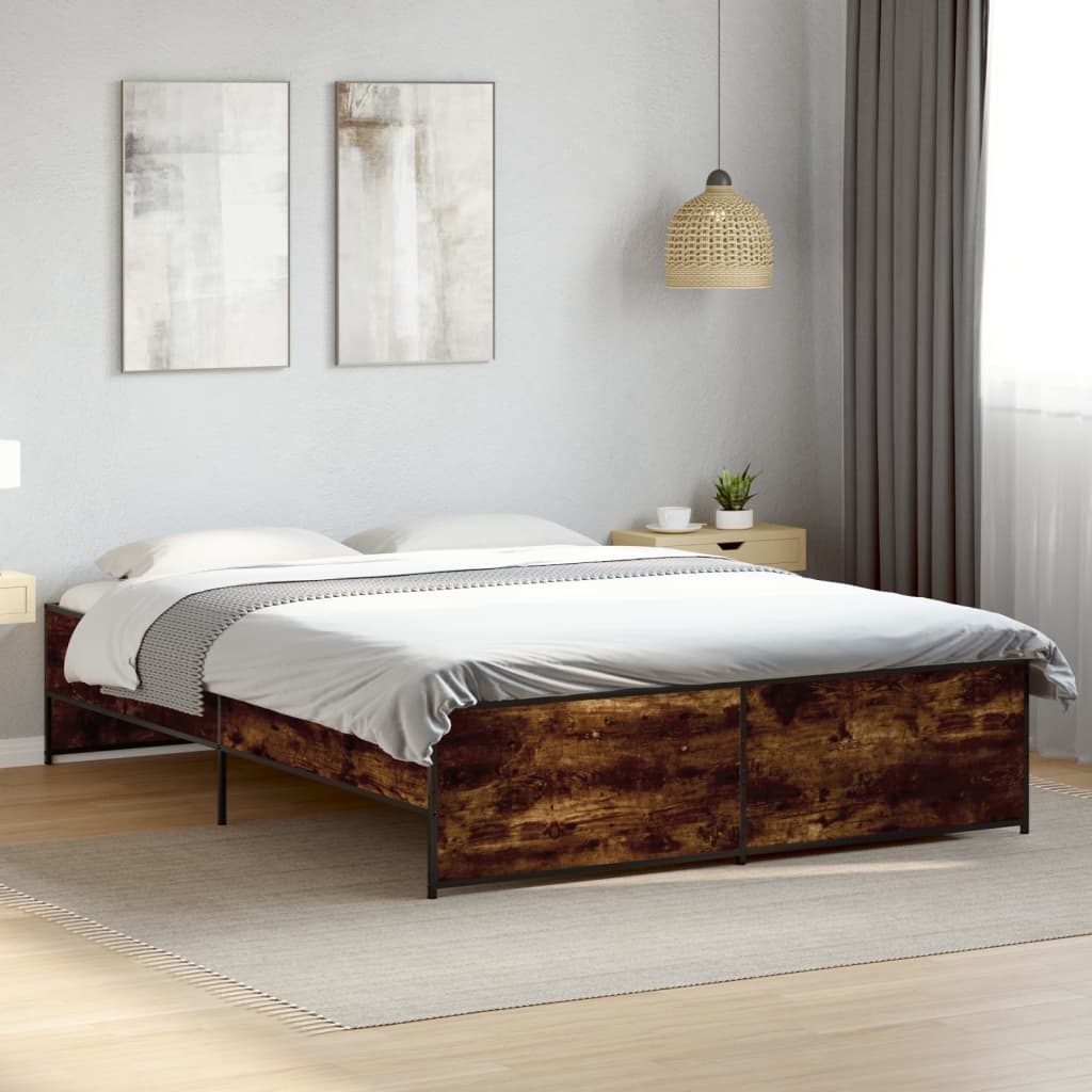 Bedframe bewerkt hout metaal gerookt eikenkleurig 140x200 cm is nu te koop bij PeponiXL, paradijselijk wonen!