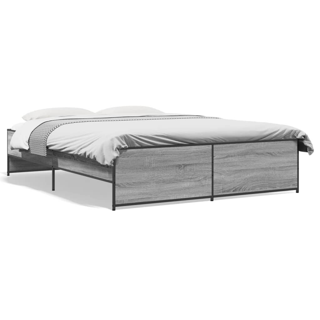 Bedframe bewerkt hout metaal grijs sonoma eiken 140x200 cm is nu te koop bij PeponiXL, paradijselijk wonen!