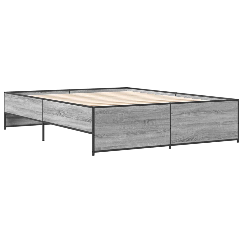 Bedframe bewerkt hout metaal grijs sonoma eiken 140x200 cm is nu te koop bij PeponiXL, paradijselijk wonen!