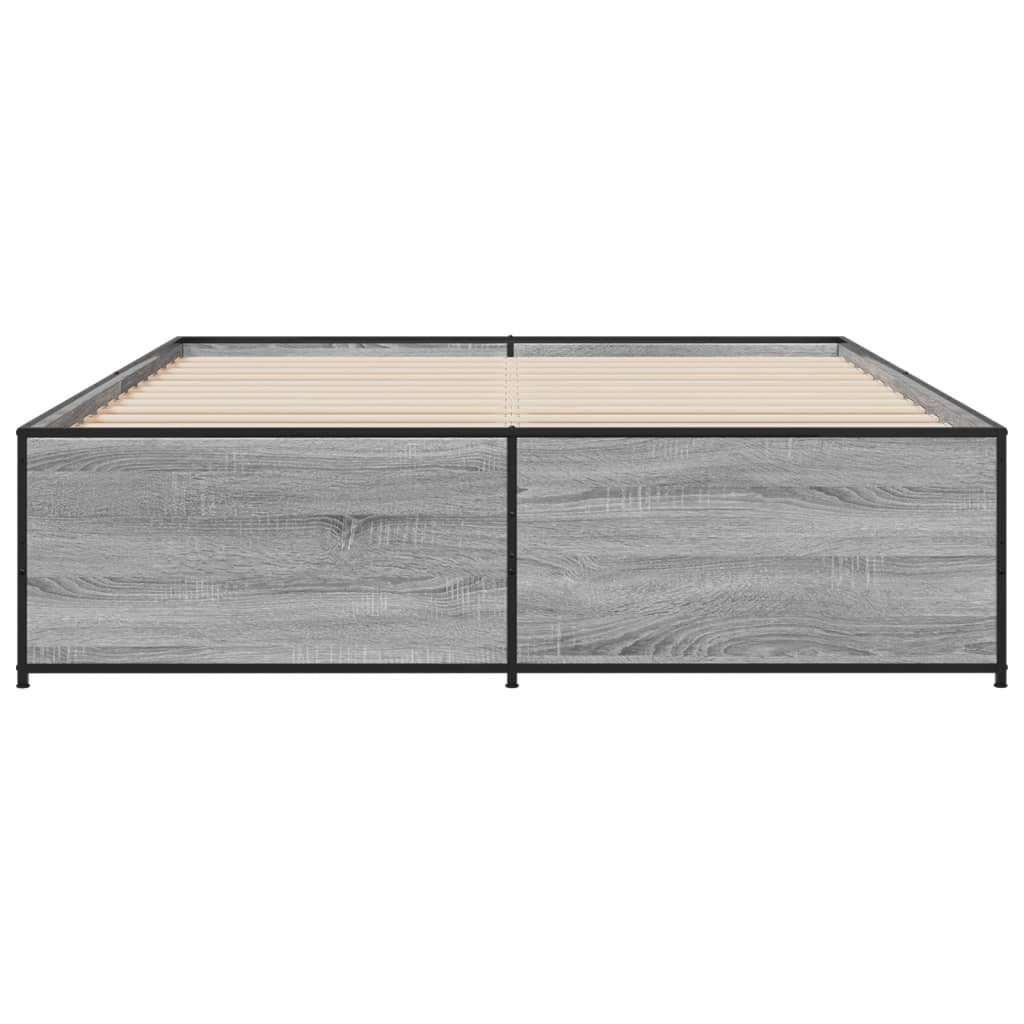 Bedframe bewerkt hout metaal grijs sonoma eiken 140x200 cm is nu te koop bij PeponiXL, paradijselijk wonen!
