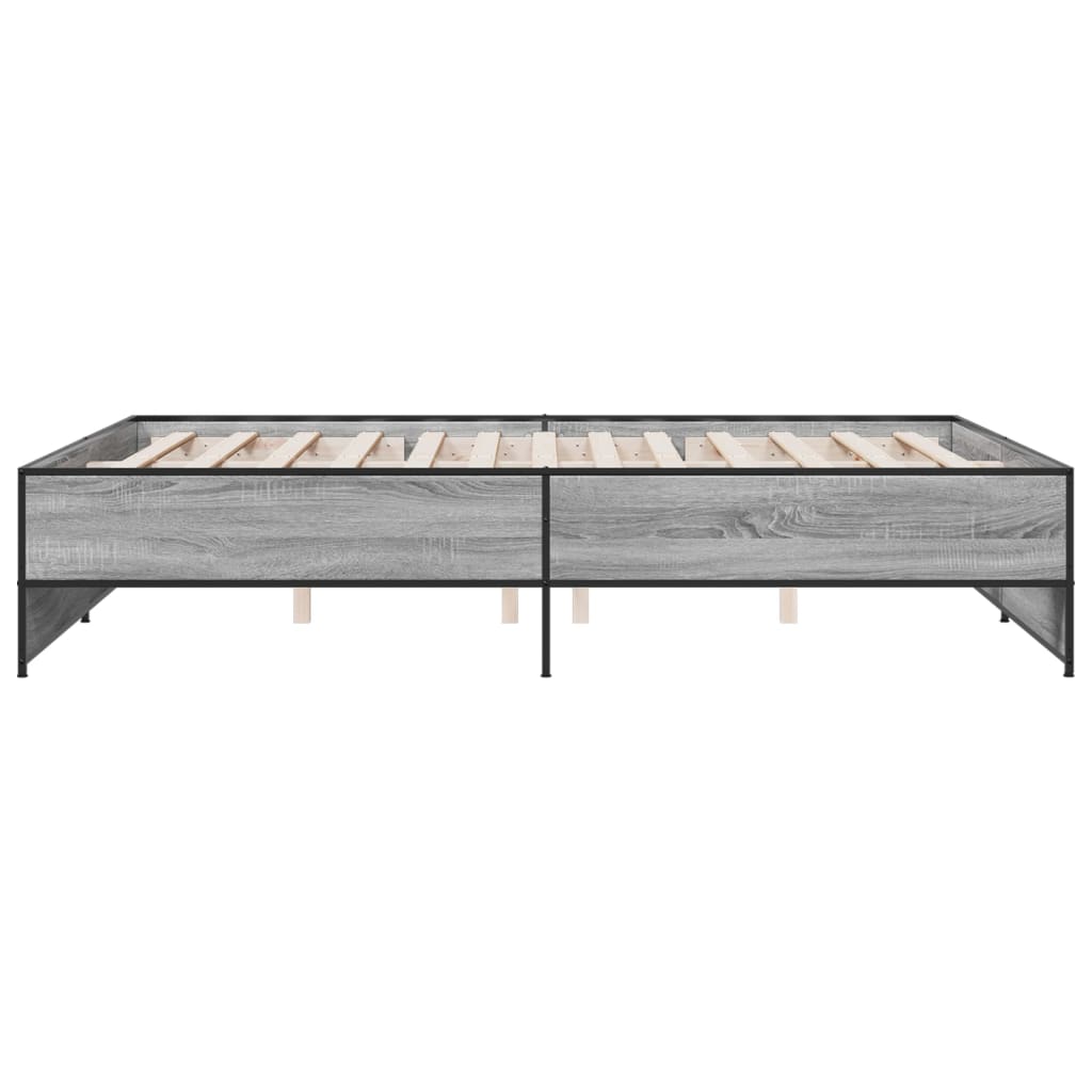 Bedframe bewerkt hout metaal grijs sonoma eiken 140x200 cm is nu te koop bij PeponiXL, paradijselijk wonen!