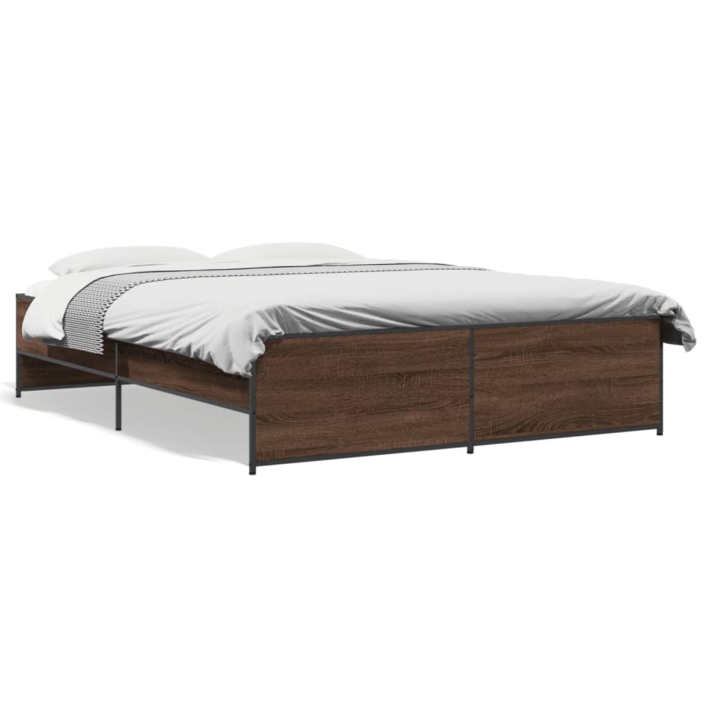 Bedframe bewerkt hout metaal bruin eikenkleur 140x200 cm is nu te koop bij PeponiXL, paradijselijk wonen!