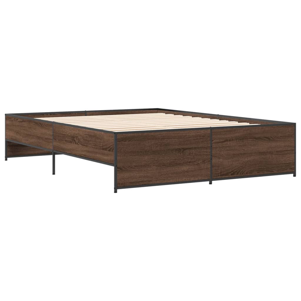 Bedframe bewerkt hout metaal bruin eikenkleur 140x200 cm is nu te koop bij PeponiXL, paradijselijk wonen!