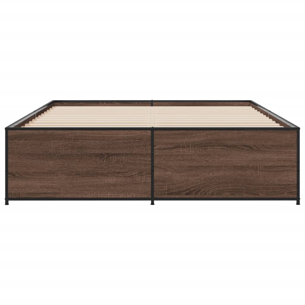 Bedframe bewerkt hout metaal bruin eikenkleur 140x200 cm is nu te koop bij PeponiXL, paradijselijk wonen!