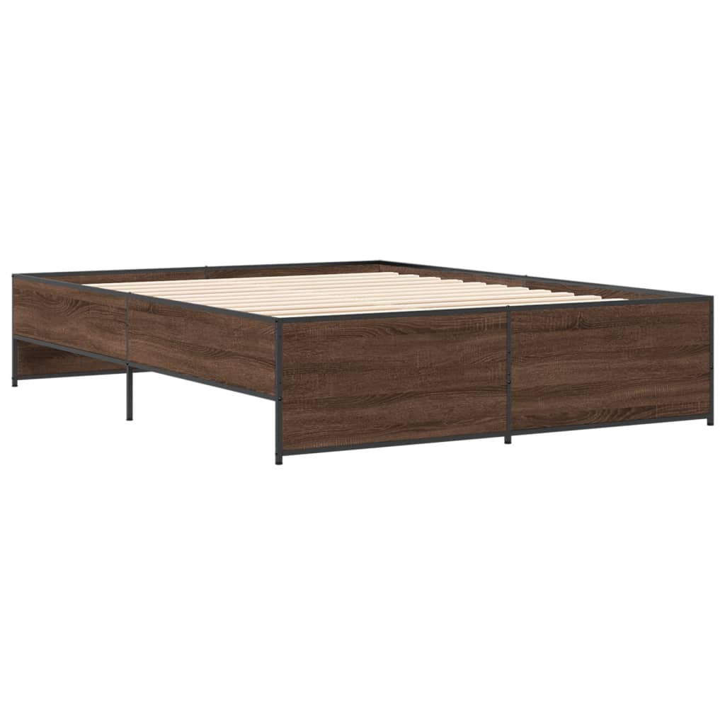 Bedframe bewerkt hout metaal bruin eikenkleur 140x200 cm is nu te koop bij PeponiXL, paradijselijk wonen!