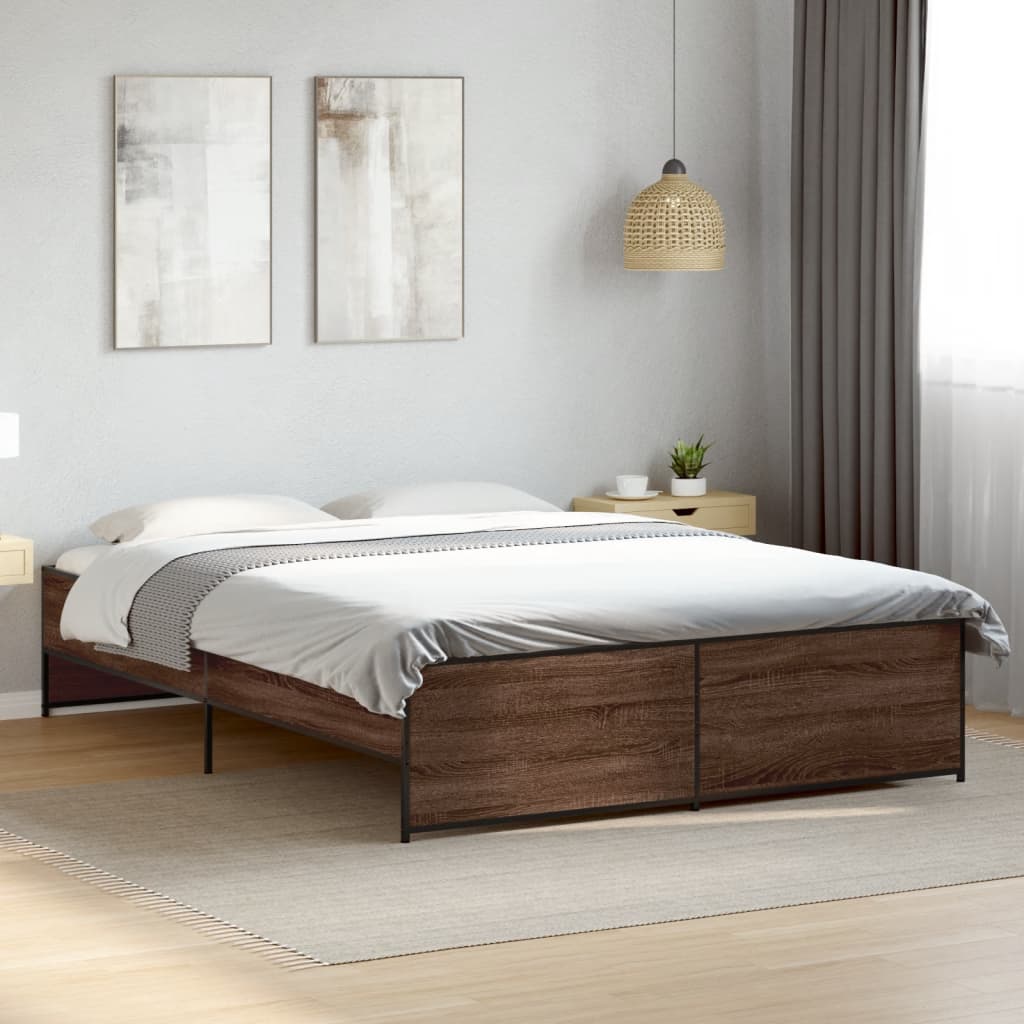Bedframe bewerkt hout metaal bruin eikenkleur 140x200 cm is nu te koop bij PeponiXL, paradijselijk wonen!