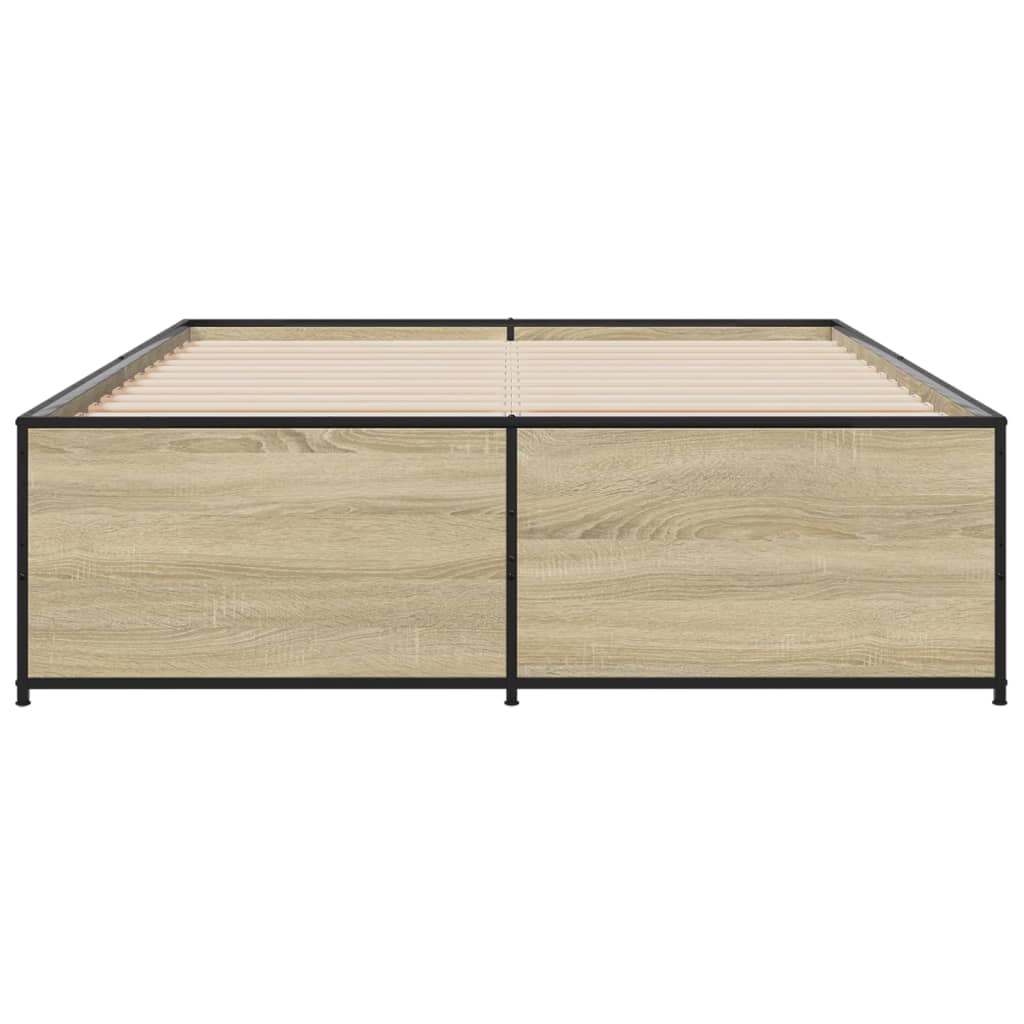 Bedframe bewerkt hout metaal sonoma eikenkleurig 120x200 cm is nu te koop bij PeponiXL, paradijselijk wonen!