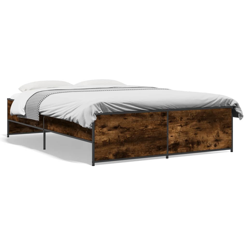 Bedframe bewerkt hout metaal gerookt eikenkleurig 120x200 cm is nu te koop bij PeponiXL, paradijselijk wonen!