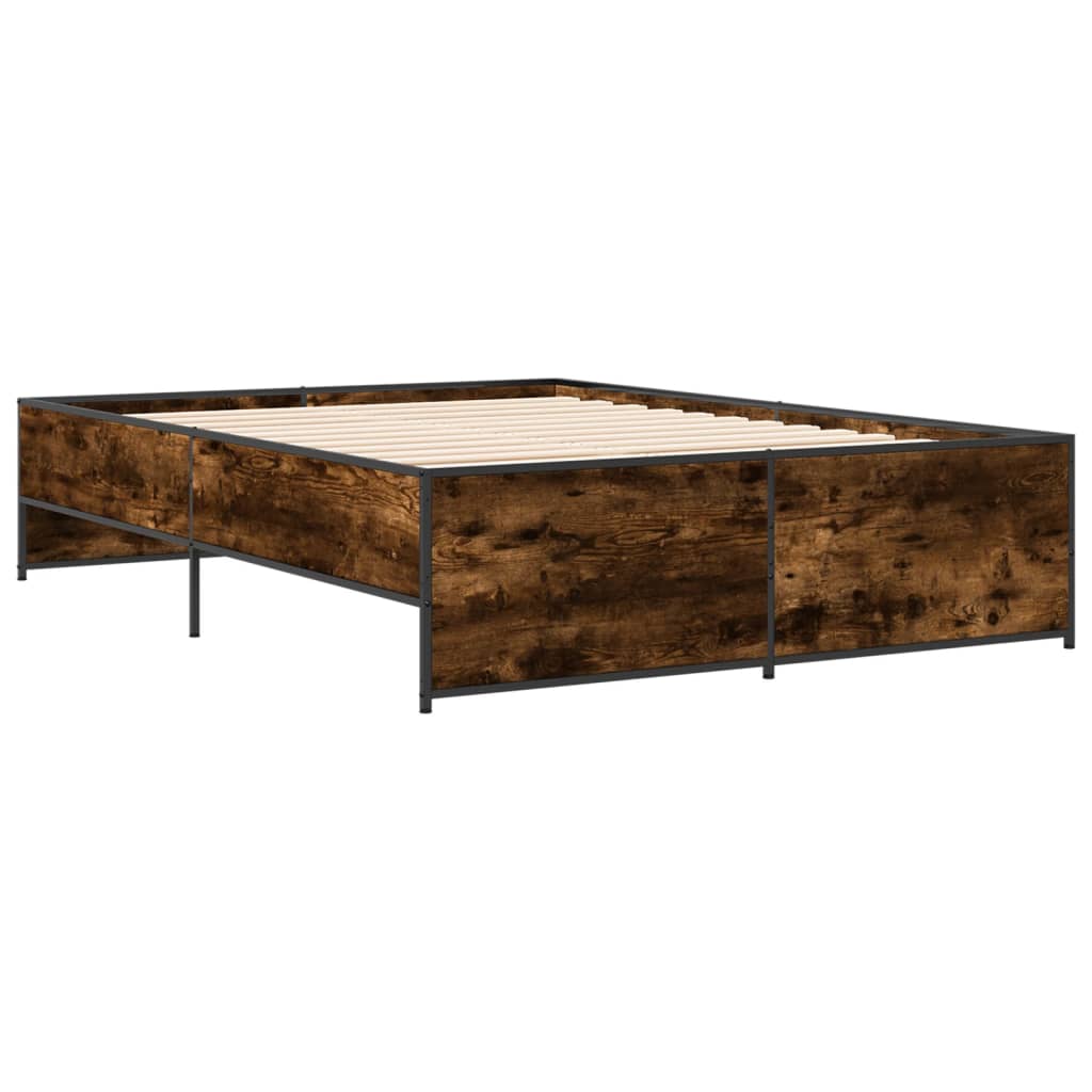 Bedframe bewerkt hout metaal gerookt eikenkleurig 120x200 cm is nu te koop bij PeponiXL, paradijselijk wonen!