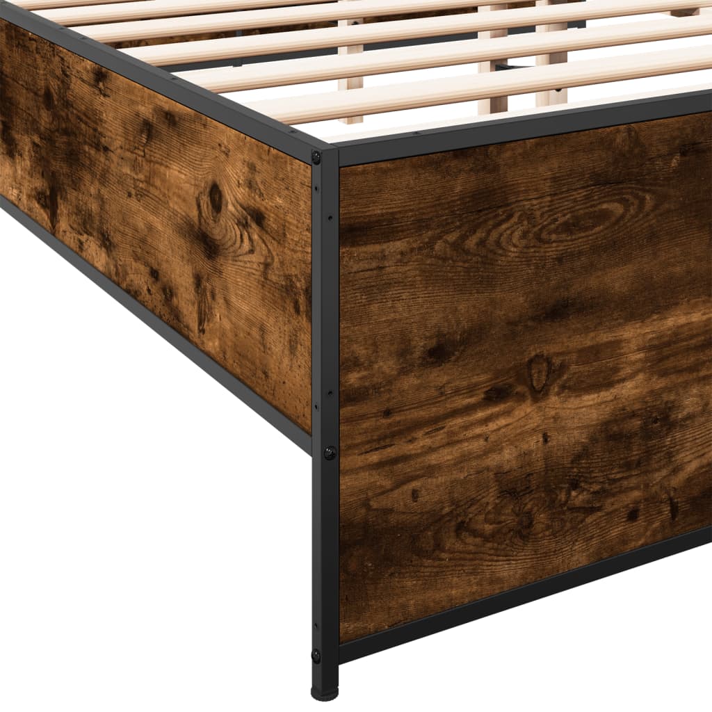 Bedframe bewerkt hout metaal gerookt eikenkleurig 120x200 cm is nu te koop bij PeponiXL, paradijselijk wonen!