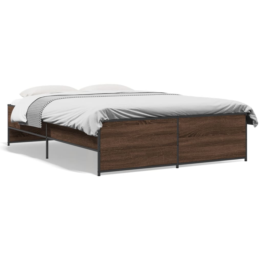Bedframe bewerkt hout metaal bruin eikenkleur 120x200 cm is nu te koop bij PeponiXL, paradijselijk wonen!
