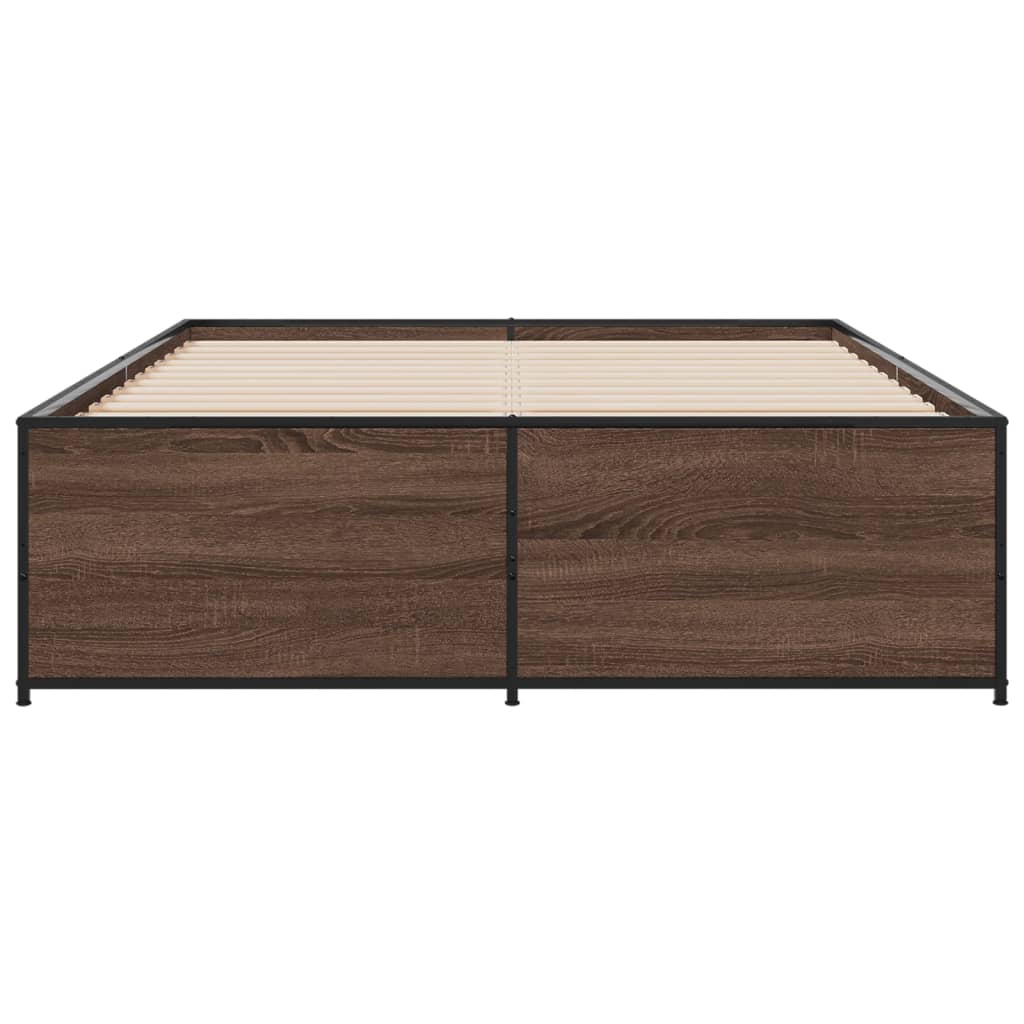 Bedframe bewerkt hout metaal bruin eikenkleur 120x200 cm is nu te koop bij PeponiXL, paradijselijk wonen!
