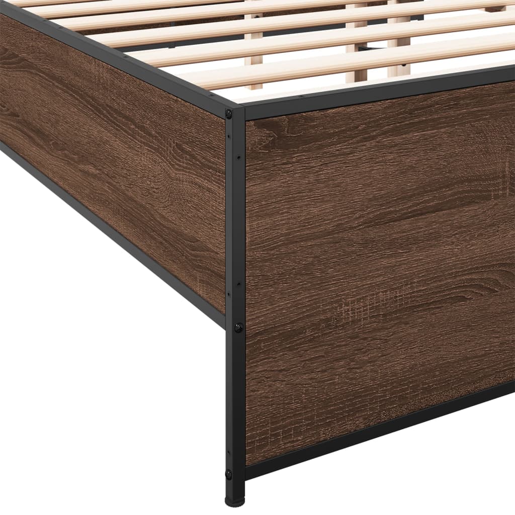 Bedframe bewerkt hout metaal bruin eikenkleur 120x200 cm is nu te koop bij PeponiXL, paradijselijk wonen!