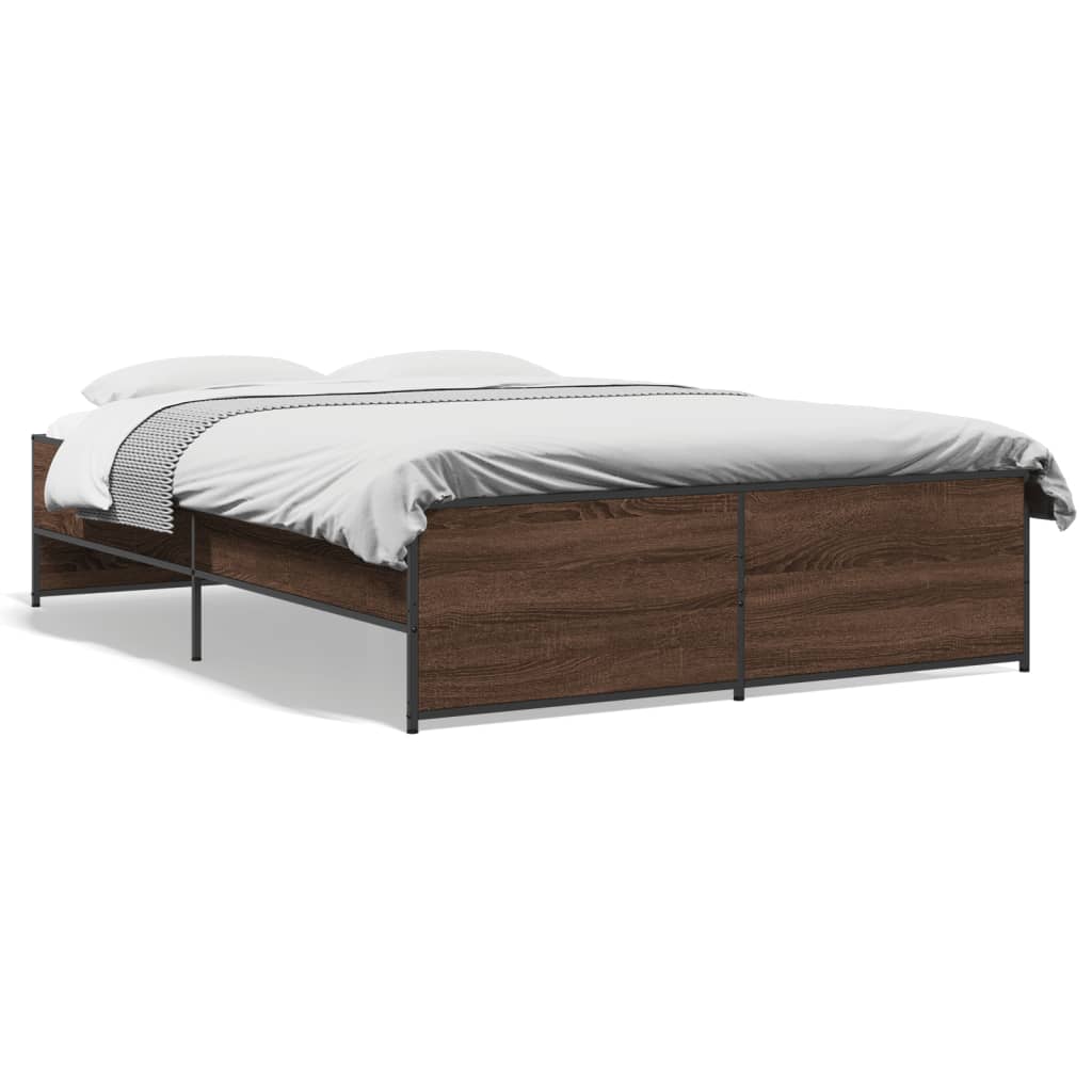 Bedframe bewerkt hout metaal bruin eikenkleur 120x200 cm is nu te koop bij PeponiXL, paradijselijk wonen!