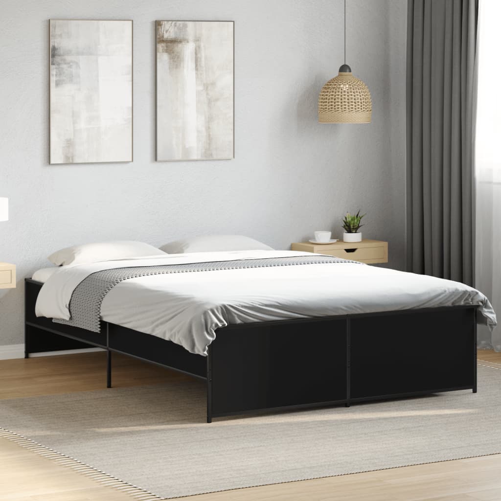 Bedframe LED bewerkt hout metaal zwart 140x190 cm is nu te koop bij PeponiXL, paradijselijk wonen!