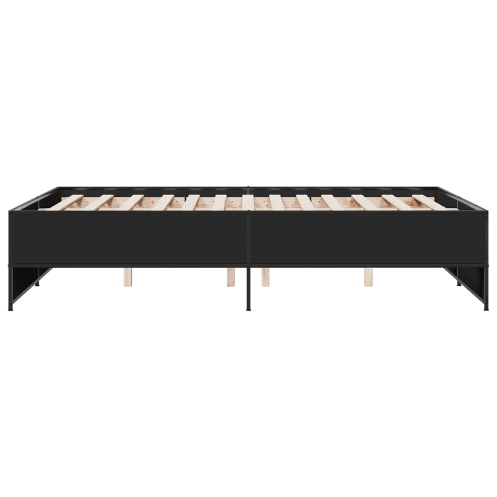 Bedframe LED bewerkt hout metaal zwart 140x190 cm is nu te koop bij PeponiXL, paradijselijk wonen!