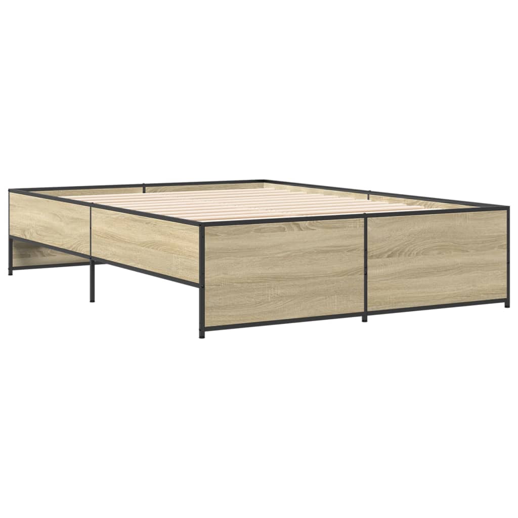 Bedframe bewerkt hout metaal sonoma eikenkleurig 90x190 cm is nu te koop bij PeponiXL, paradijselijk wonen!