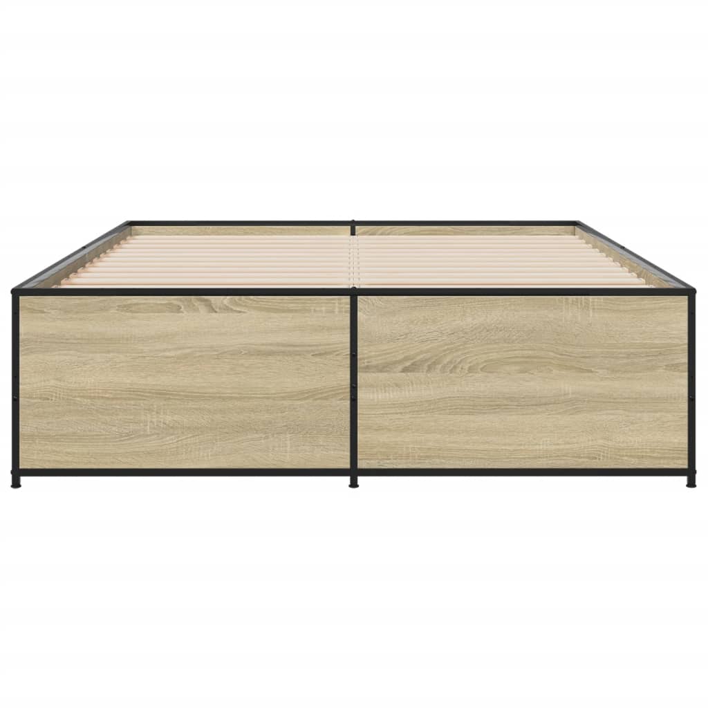 Bedframe bewerkt hout metaal sonoma eikenkleurig 90x190 cm is nu te koop bij PeponiXL, paradijselijk wonen!