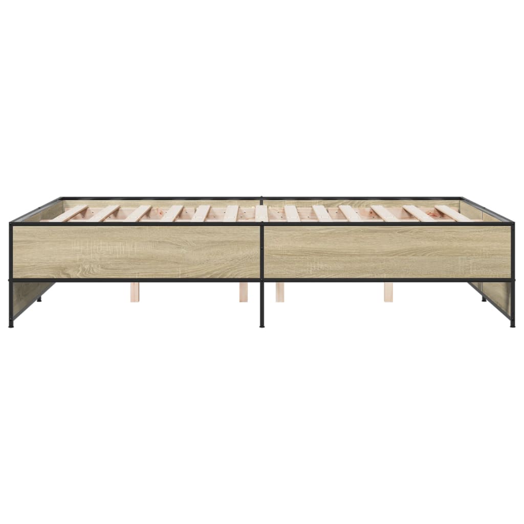 Bedframe bewerkt hout metaal sonoma eikenkleurig 90x190 cm is nu te koop bij PeponiXL, paradijselijk wonen!