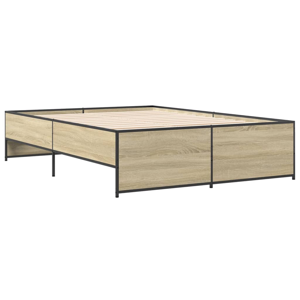 Bedframe bewerkt hout metaal sonoma eikenkleurig 90x190 cm is nu te koop bij PeponiXL, paradijselijk wonen!
