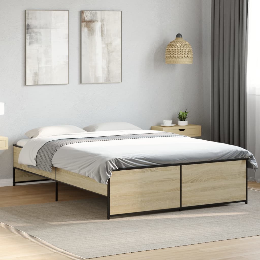 Bedframe bewerkt hout metaal sonoma eikenkleurig 90x190 cm is nu te koop bij PeponiXL, paradijselijk wonen!
