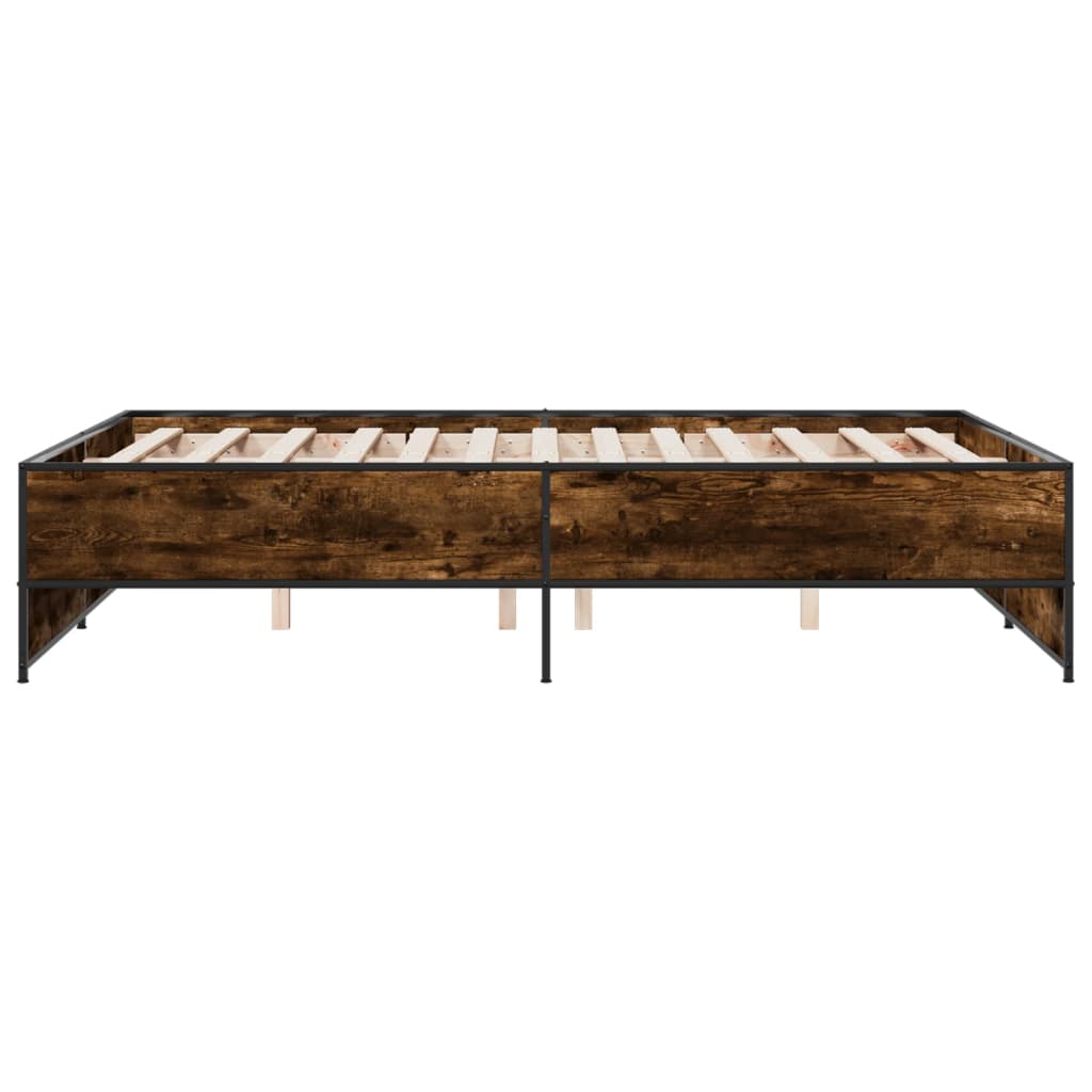 Bedframe bewerkt hout metaal gerookt eikenkleurig 140x190 cm is nu te koop bij PeponiXL, paradijselijk wonen!
