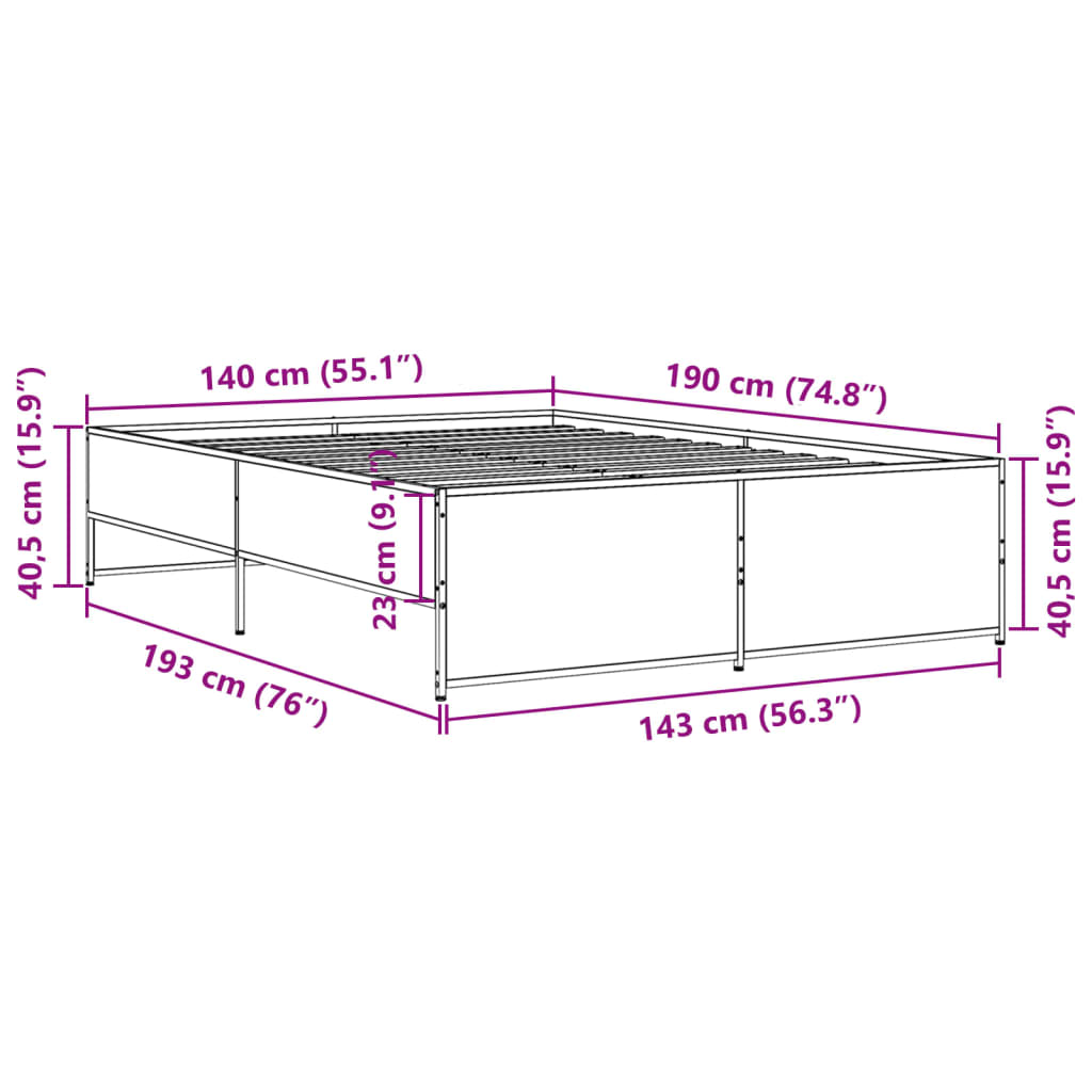 Bedframe bewerkt hout metaal gerookt eikenkleurig 140x190 cm is nu te koop bij PeponiXL, paradijselijk wonen!