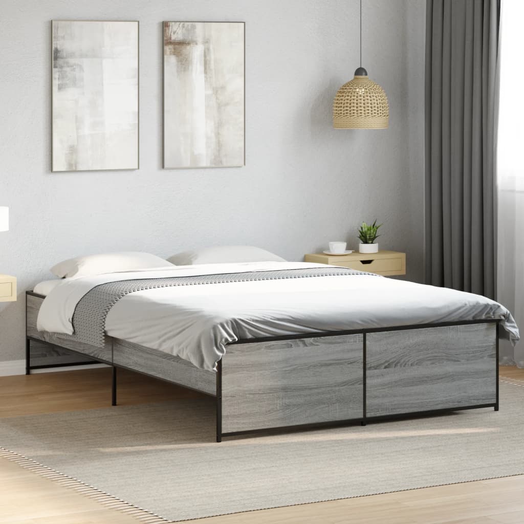 Bedframe bewerkt hout metaal grijs sonoma eiken 140x190 cm is nu te koop bij PeponiXL, paradijselijk wonen!