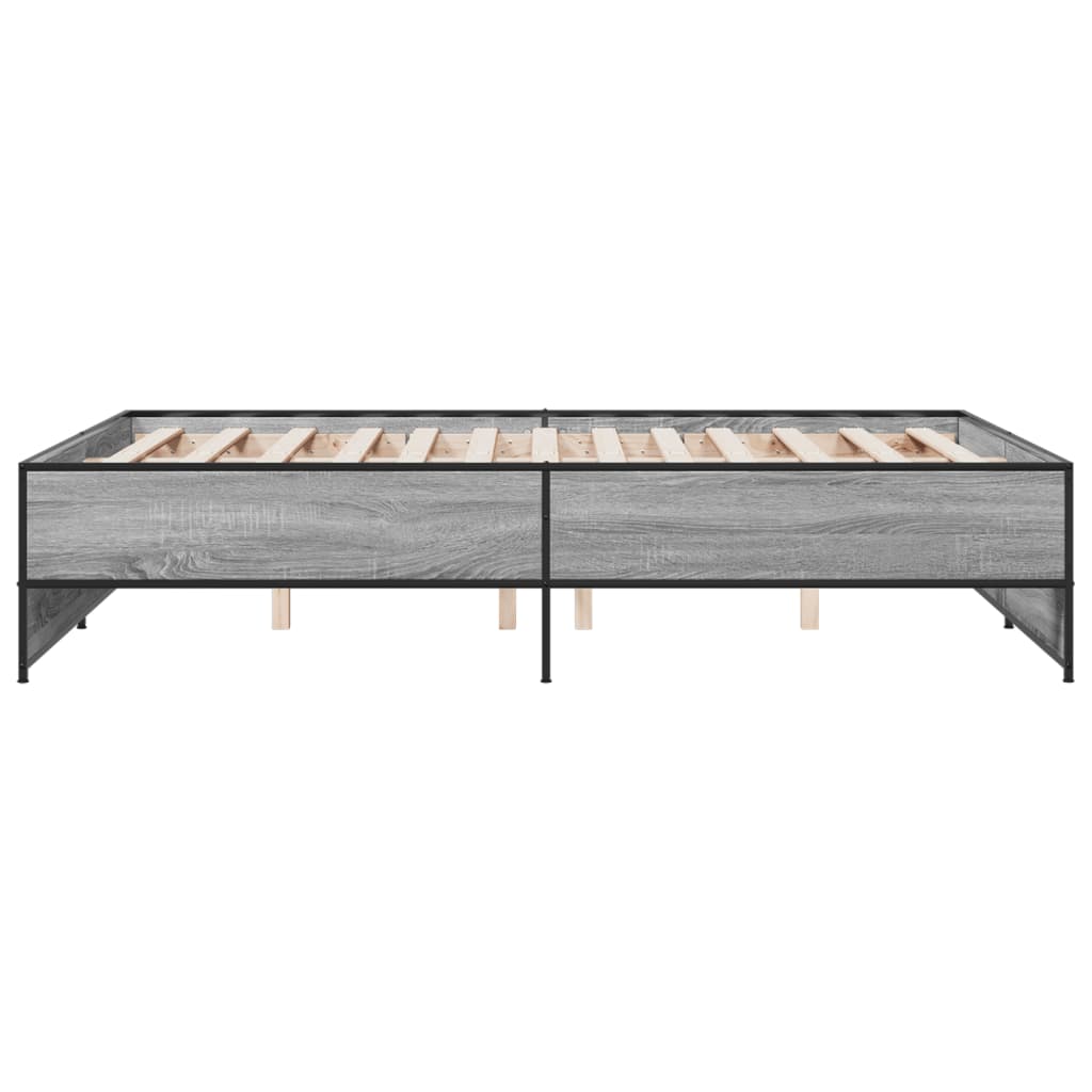 Bedframe bewerkt hout metaal grijs sonoma eiken 140x190 cm is nu te koop bij PeponiXL, paradijselijk wonen!
