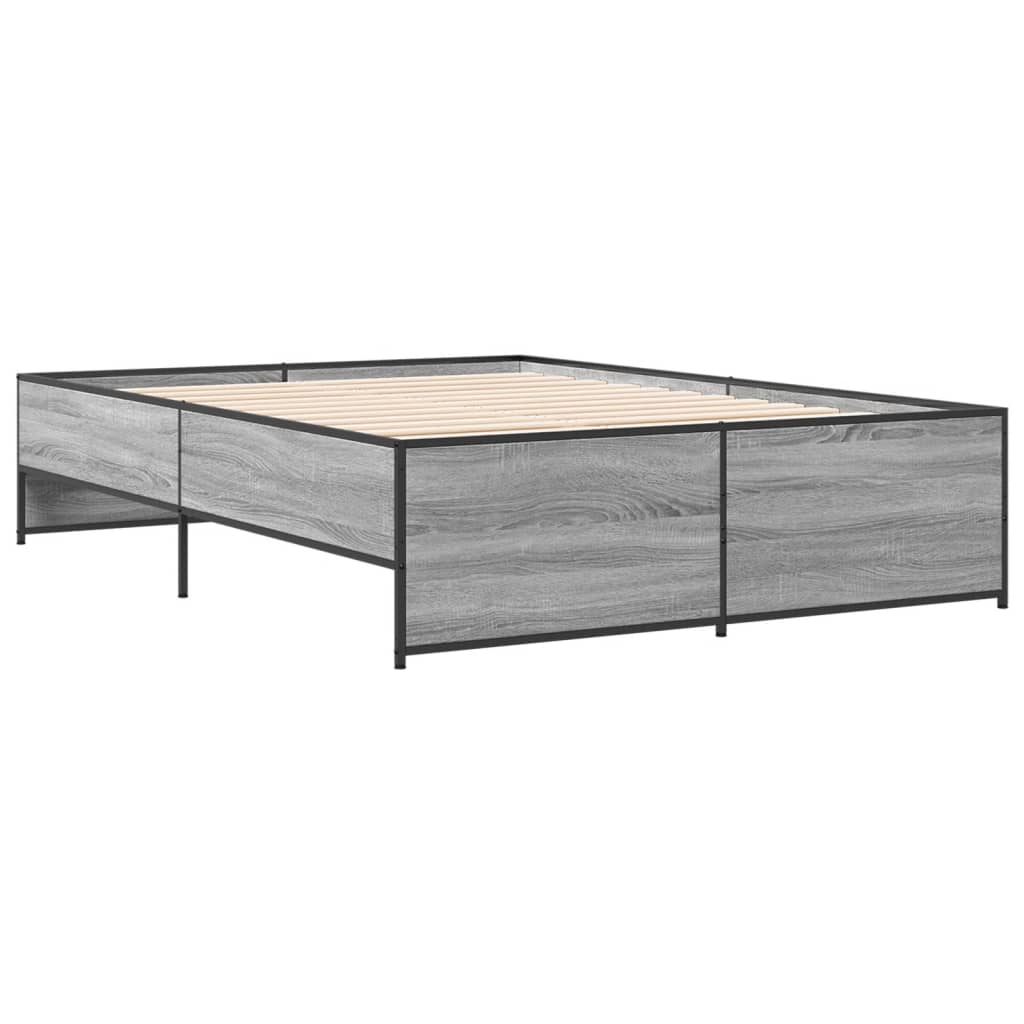Bedframe bewerkt hout metaal grijs sonoma eiken 140x190 cm is nu te koop bij PeponiXL, paradijselijk wonen!