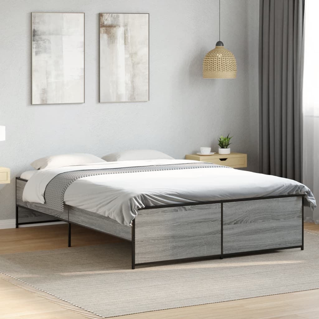 Bedframe bewerkt hout metaal grijs sonoma eiken 140x190 cm is nu te koop bij PeponiXL, paradijselijk wonen!
