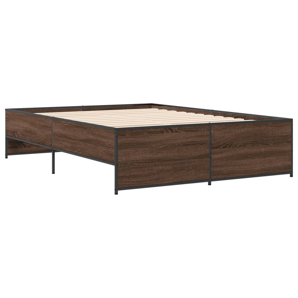 Bedframe bewerkt hout metaal bruin eikenkleur 140x190 cm is nu te koop bij PeponiXL, paradijselijk wonen!