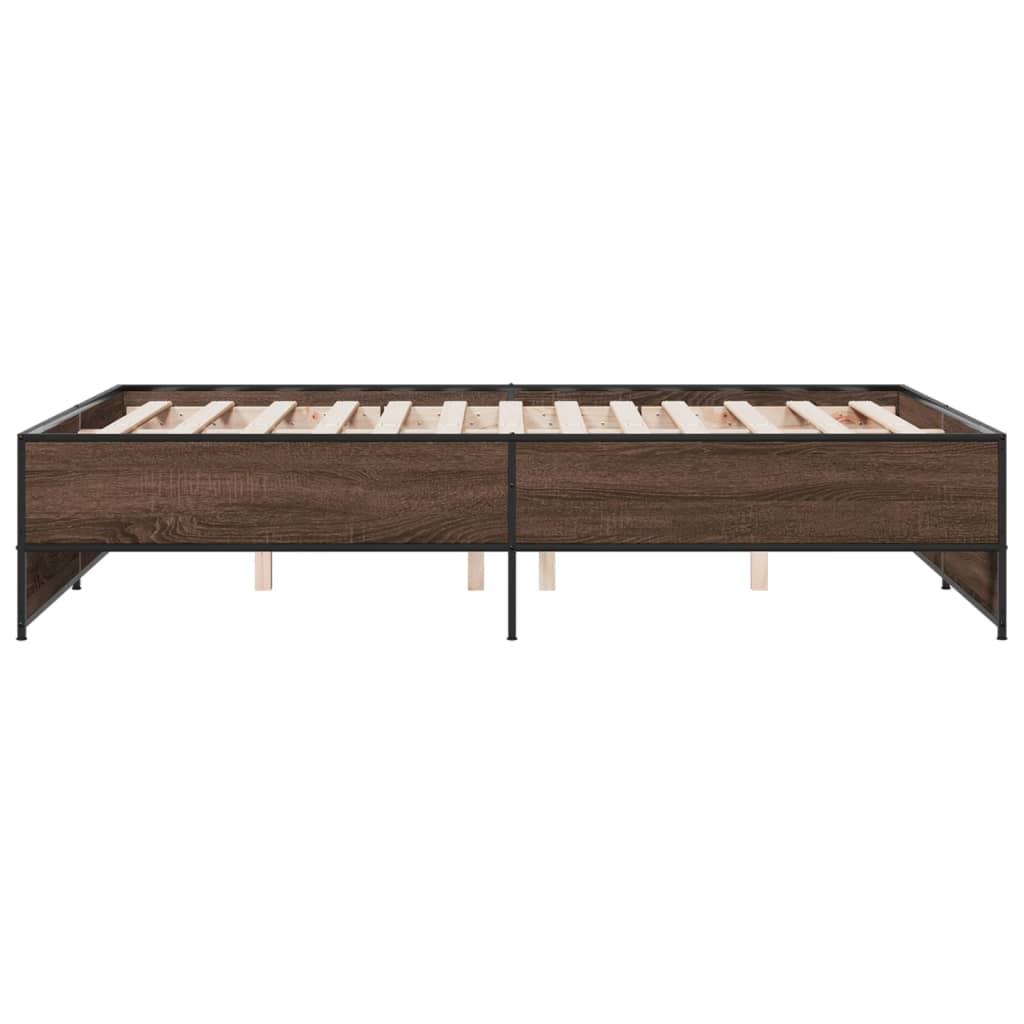 Bedframe bewerkt hout metaal bruin eikenkleur 140x190 cm is nu te koop bij PeponiXL, paradijselijk wonen!
