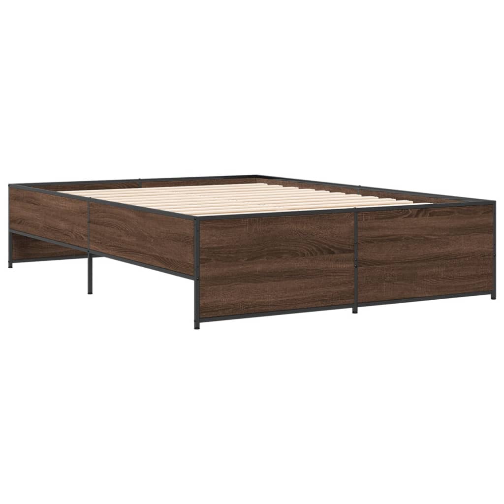 Bedframe bewerkt hout metaal bruin eikenkleur 140x190 cm is nu te koop bij PeponiXL, paradijselijk wonen!