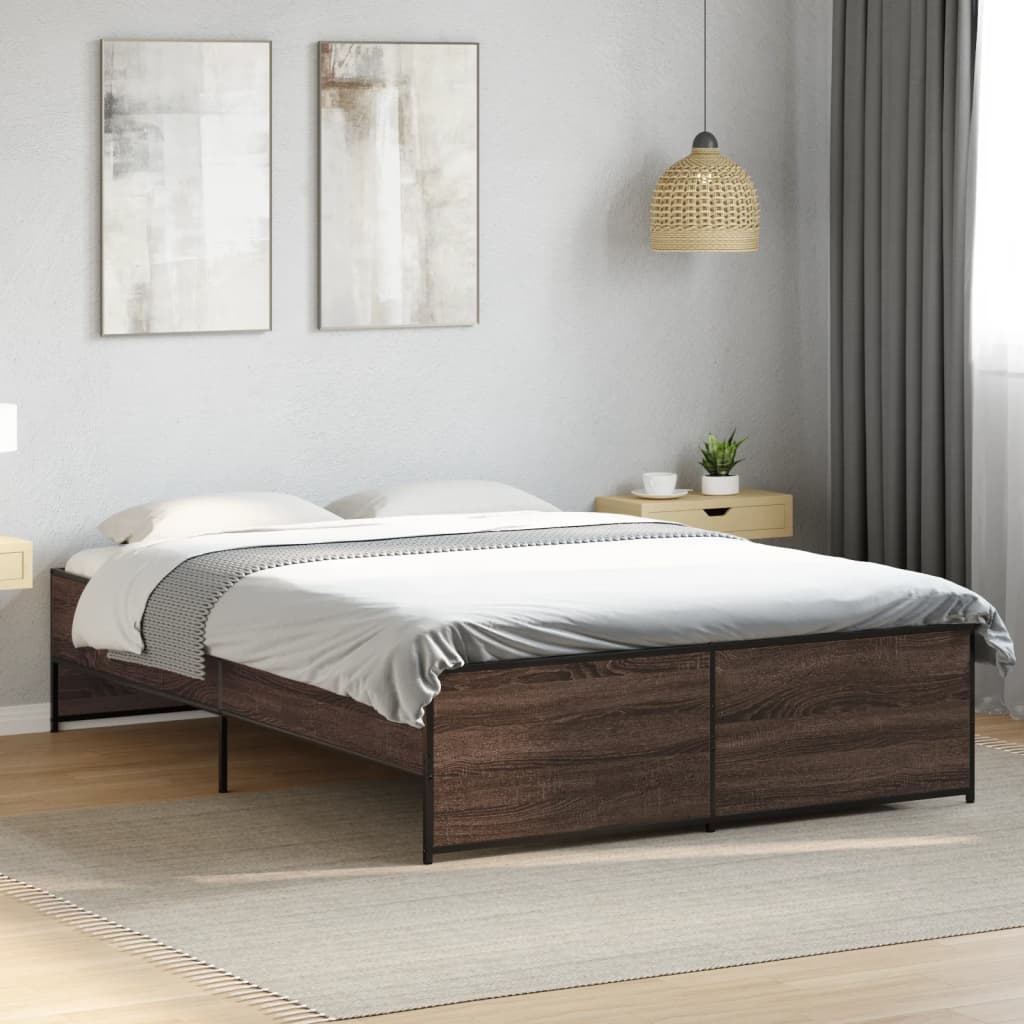 Bedframe bewerkt hout metaal bruin eikenkleur 140x190 cm is nu te koop bij PeponiXL, paradijselijk wonen!