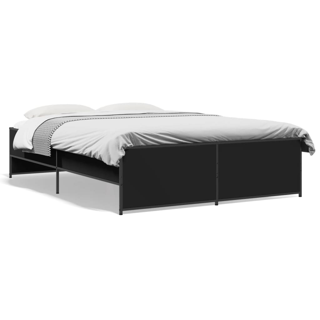 Bedframe bewerkt hout metaal zwart 135x190 cm is nu te koop bij PeponiXL, paradijselijk wonen!