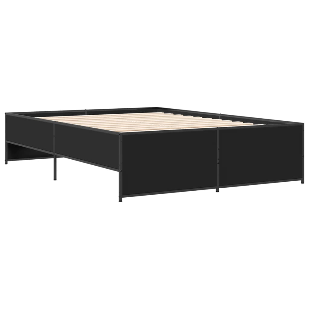 Bedframe bewerkt hout metaal zwart 135x190 cm is nu te koop bij PeponiXL, paradijselijk wonen!