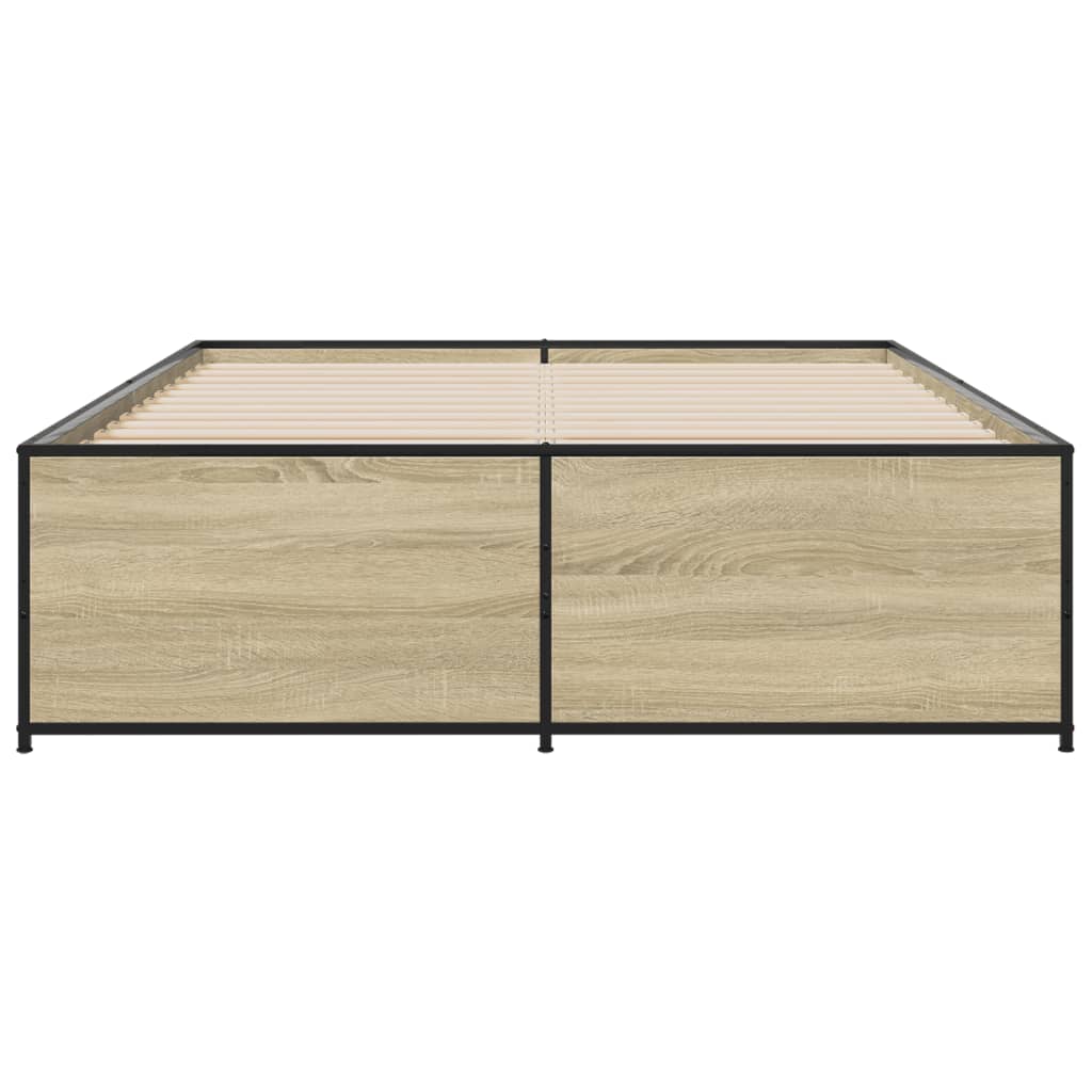 Bedframe bewerkt hout metaal sonoma eikenkleurig 135x190 cm is nu te koop bij PeponiXL, paradijselijk wonen!