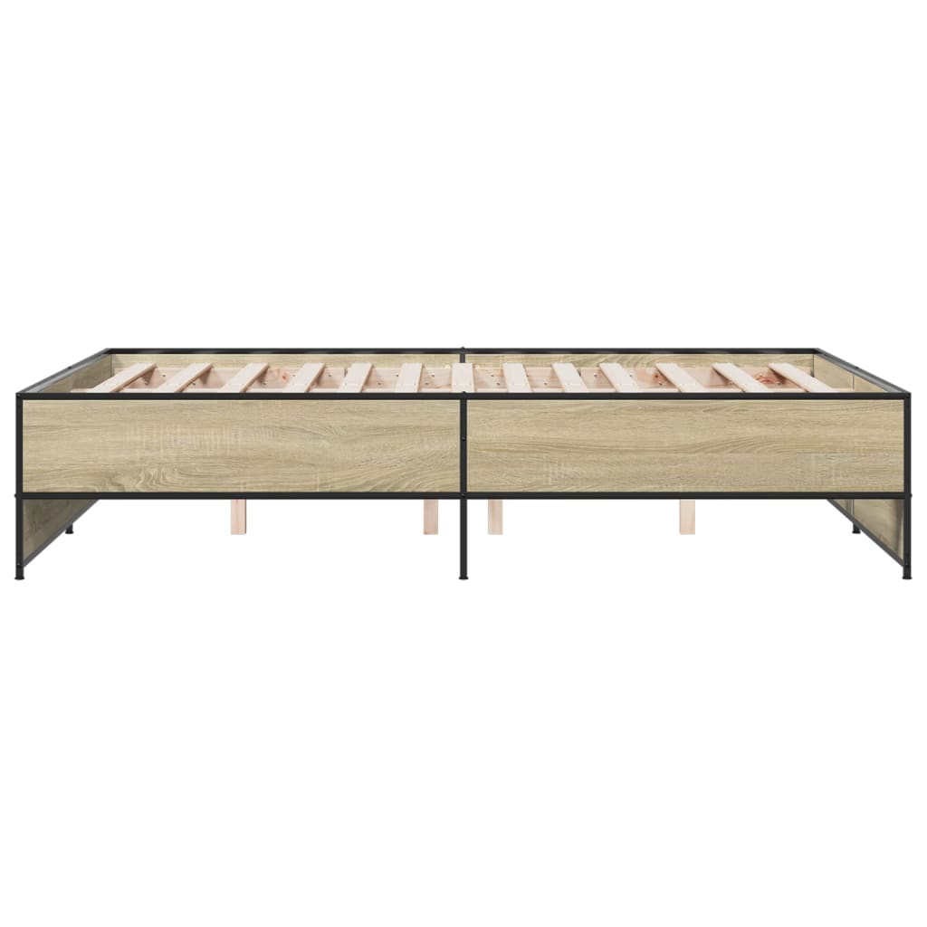 Bedframe bewerkt hout metaal sonoma eikenkleurig 135x190 cm is nu te koop bij PeponiXL, paradijselijk wonen!