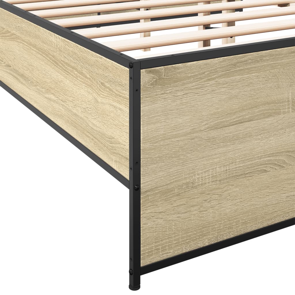 Bedframe bewerkt hout metaal sonoma eikenkleurig 135x190 cm is nu te koop bij PeponiXL, paradijselijk wonen!
